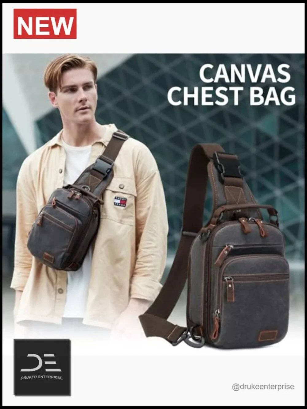 Waxed Canvas Sling Bag Crossbody Chest Bag Water Resistant Shoulder Bag